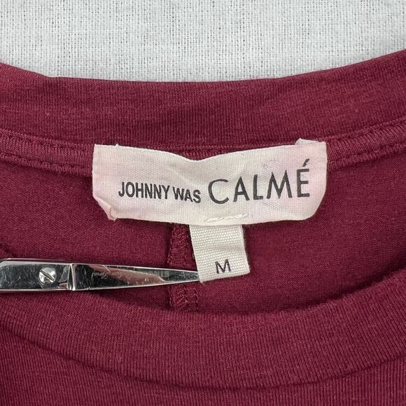 JOHNNY WAS CALME Flute Sleeve Swing Dress Womens Medium Burgundy Maroon Pom Pom - Picture 9 of 15